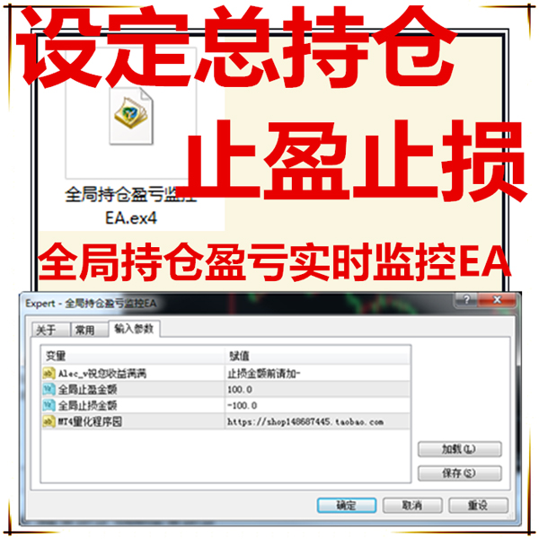 全局持仓实时监控盈亏自动平仓EA外汇黄金MT4套利交易持仓管理EA。